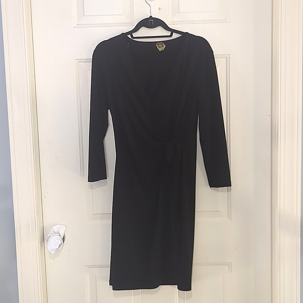 Anne Klein Faux Wrap Dress. Black Medium